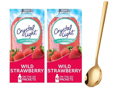 Sukkar Pasha Crystal Light On The Go Natural Lemonade pack with single-serve pouches and spoon for on-the-go refreshment.