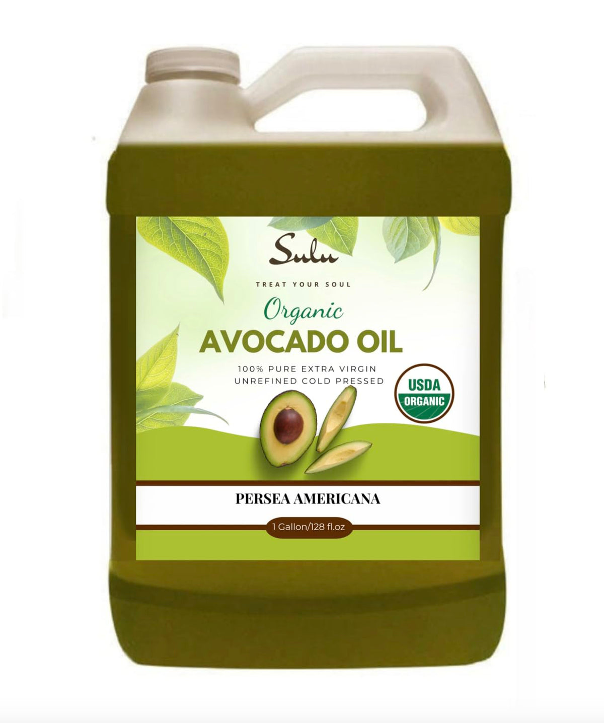 Sulu Organics avocado oil bottle pouring, ideal for cooking and dressings.