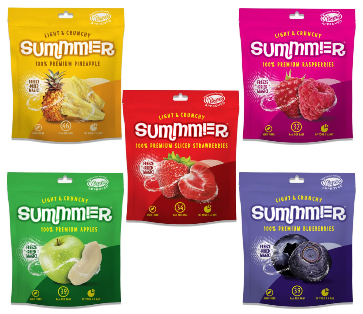 SUMMMER freeze dried fruit mix packaging, convenient healthy snack for on the go