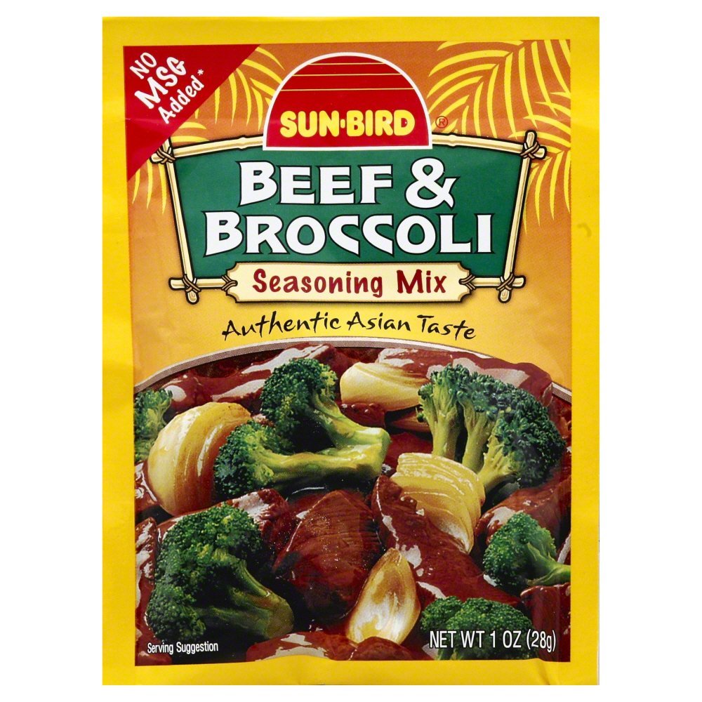 Sun Bird Beef & Broccoli Seasoning bottle for quick, flavorful meals with no MSG
