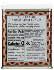 Sun Brand Madras Curry Powder packaging label sits in pantry.