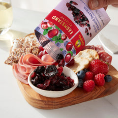 Sun-Maid cranberries, Bing cherries, and blueberries in a single pouch for a balanced taste.