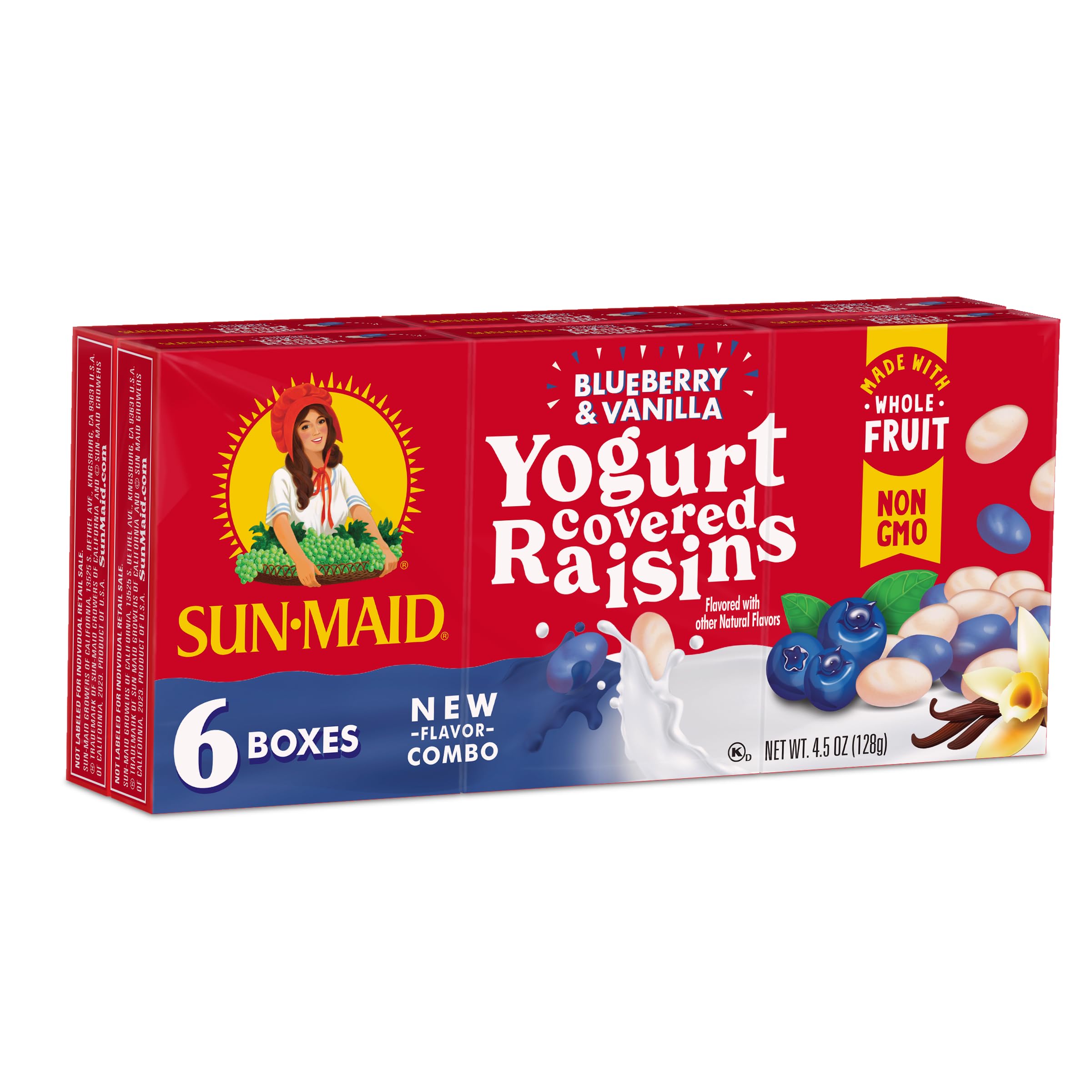 Sun-Maid Blueberry Vanilla Yogurt Coated Raisins create a creamy fruity lunchbox snack