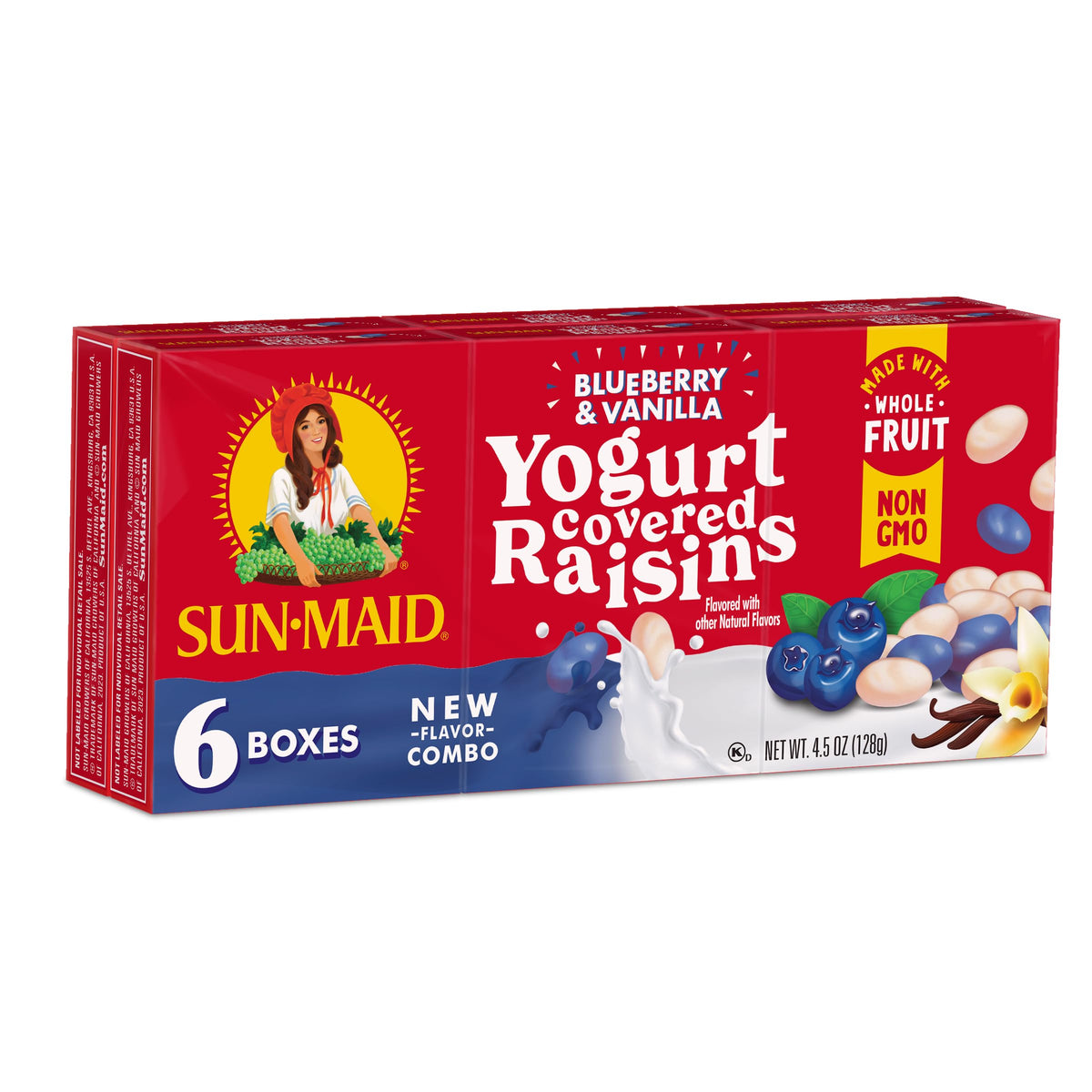 Sun-Maid Blueberry Vanilla Yogurt Coated Raisins create a creamy fruity lunchbox snack
