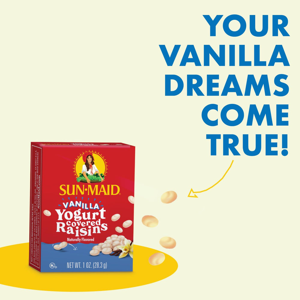 Sun-Maid Chocolate Yogurt Raisins travel snack, satisfying break.