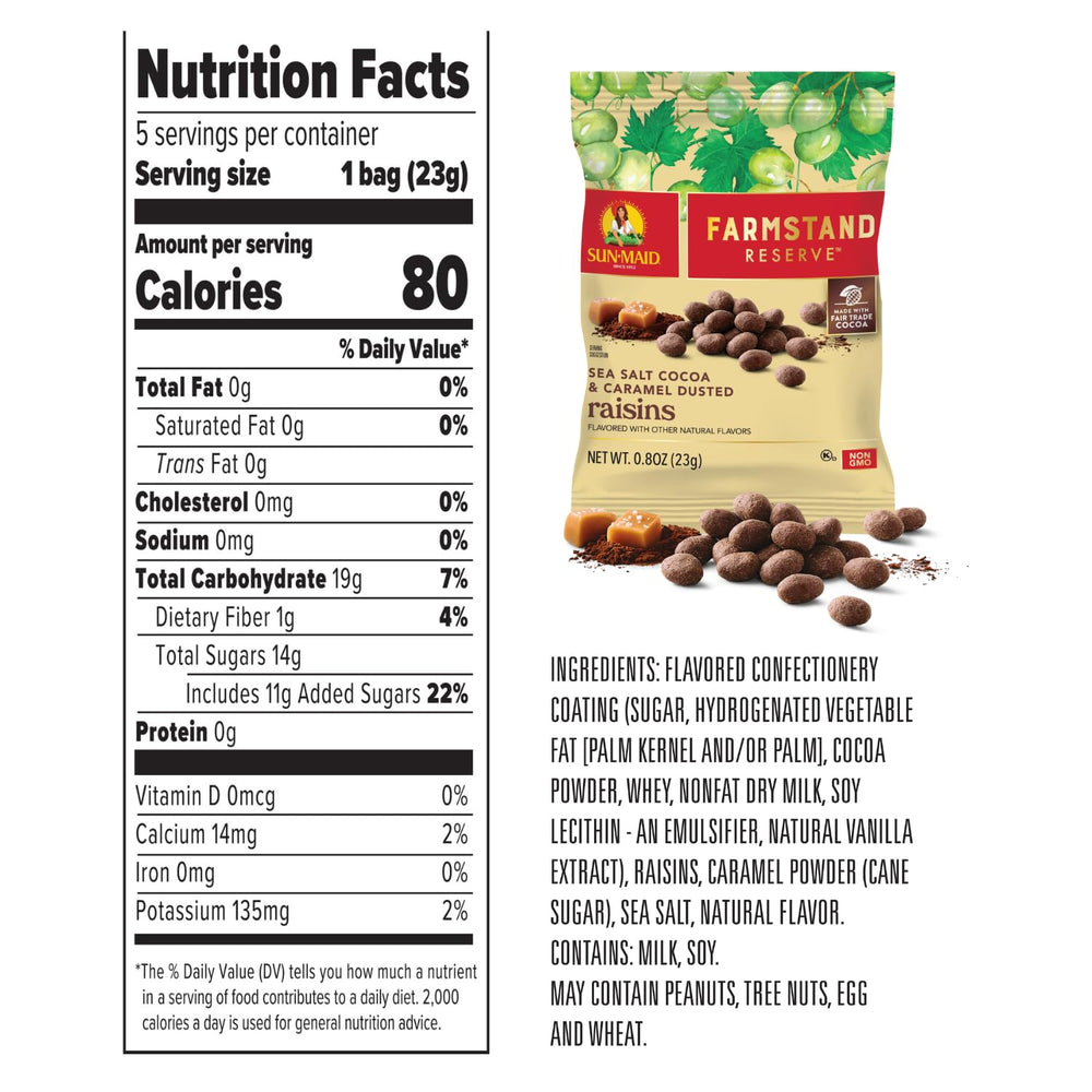 Sun-Maid Farmstand raisin close-up showing cocoa dust for a rich indulgent treat.