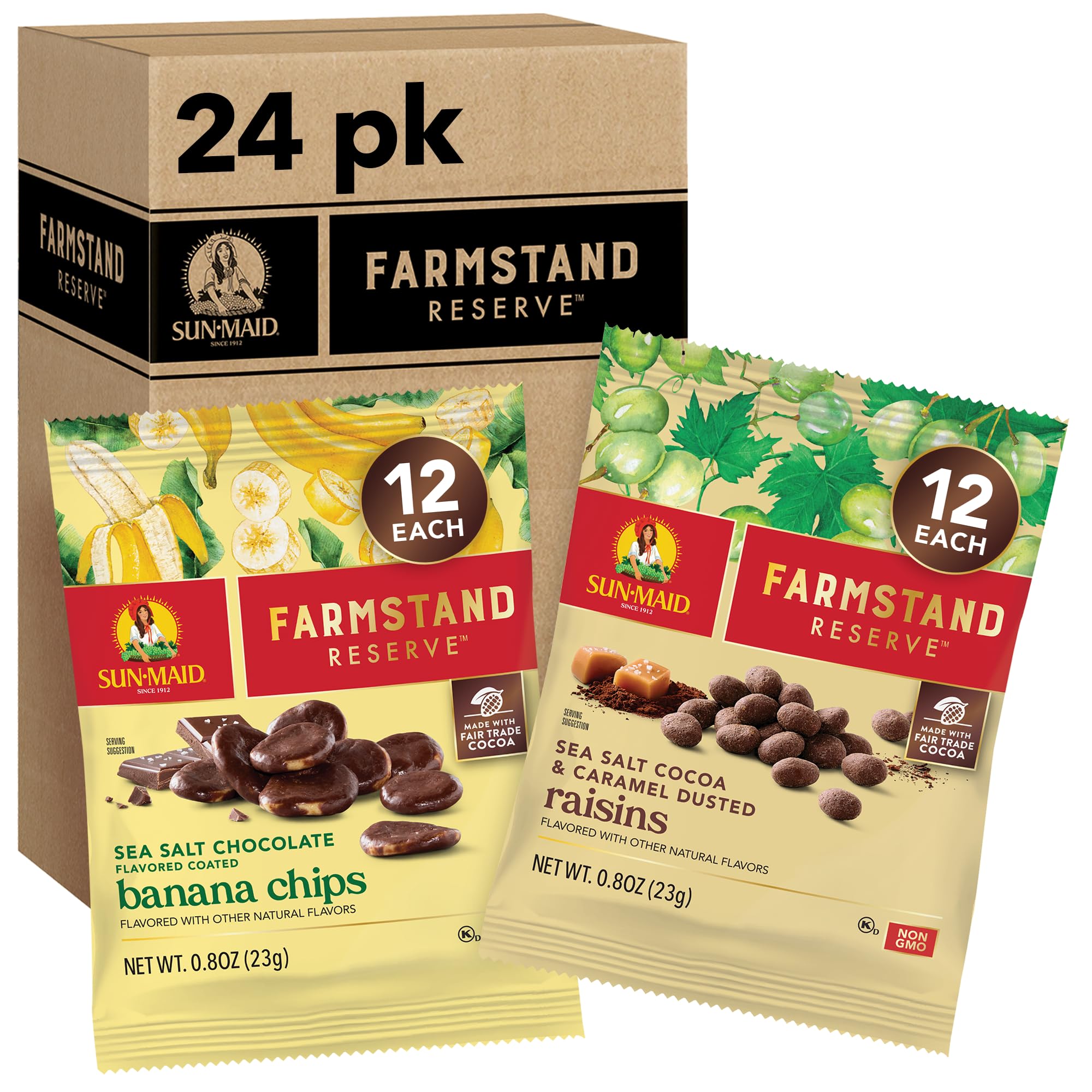 Sun-Maid Farmstand Reserve raisins with sea salt cocoa dust ready for on-the-go snacking.