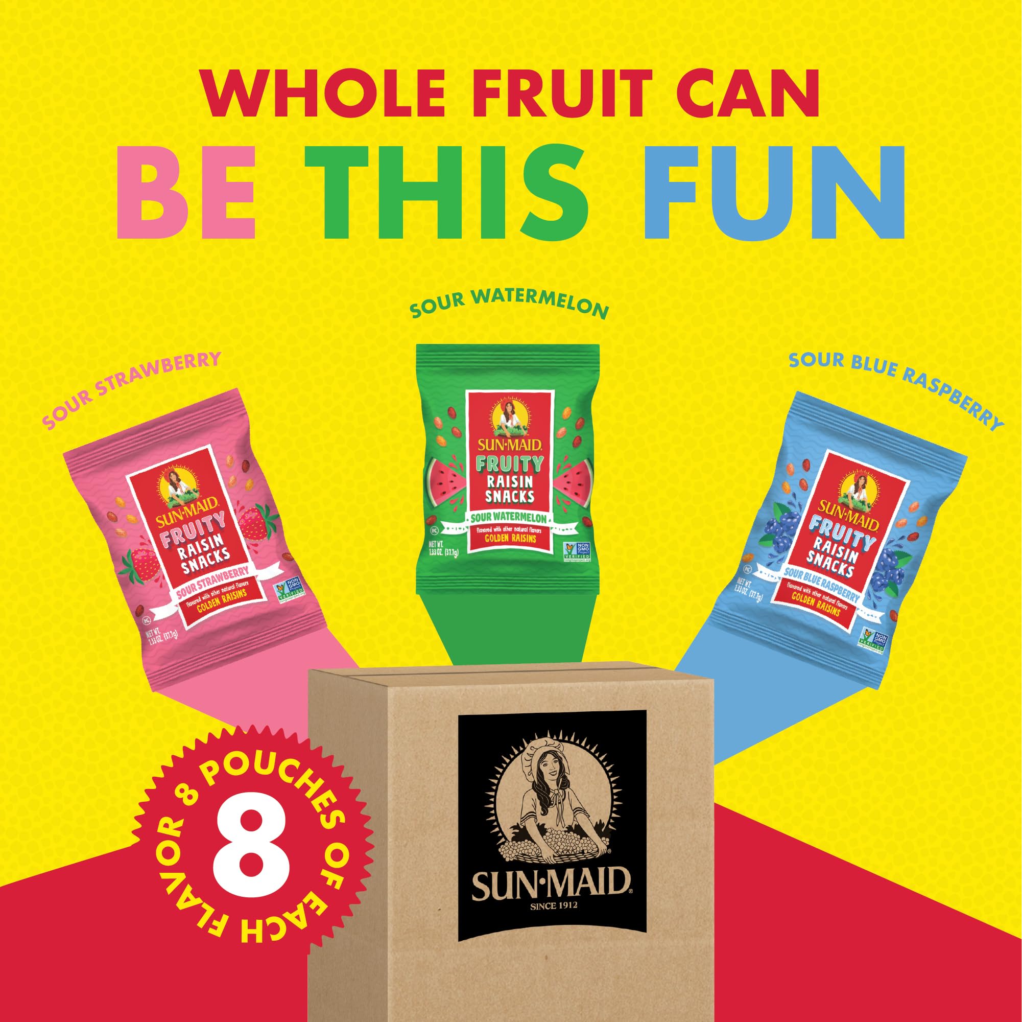 Sun-Maid Fruity Raisin Snack Sour Blue Raspberry pouch for kids and adults