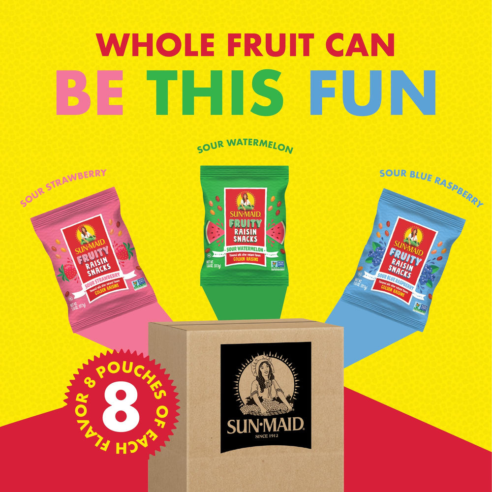 Sun-Maid Fruity Raisin Snack Sour Blue Raspberry pouch for kids and adults