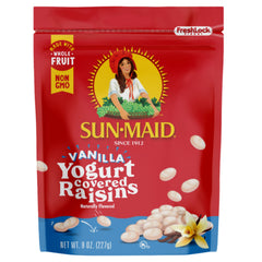Sun-Maid Vanilla Yogurt Covered Raisins closeup showing creamy coating and fruity sweetness