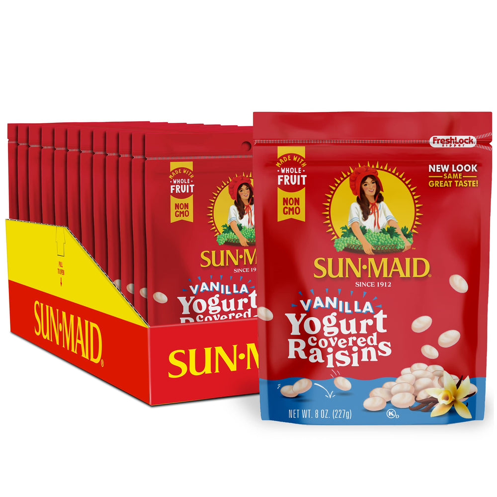 Sun-Maid Vanilla Yogurt Covered Raisins pack shot for on-the-go snacking