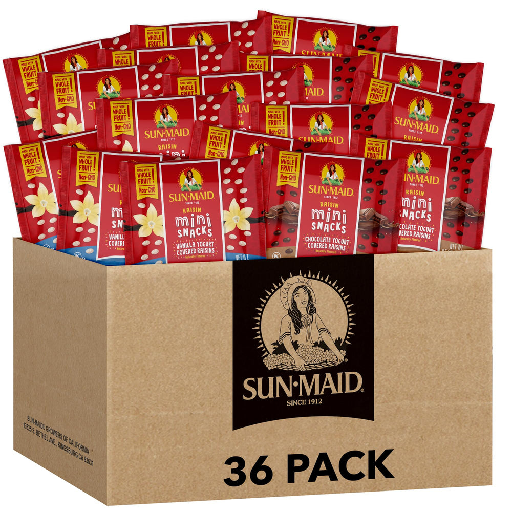 Sun-Maid Vanilla Yogurt Raisins packaging, giftable and shareable snack.