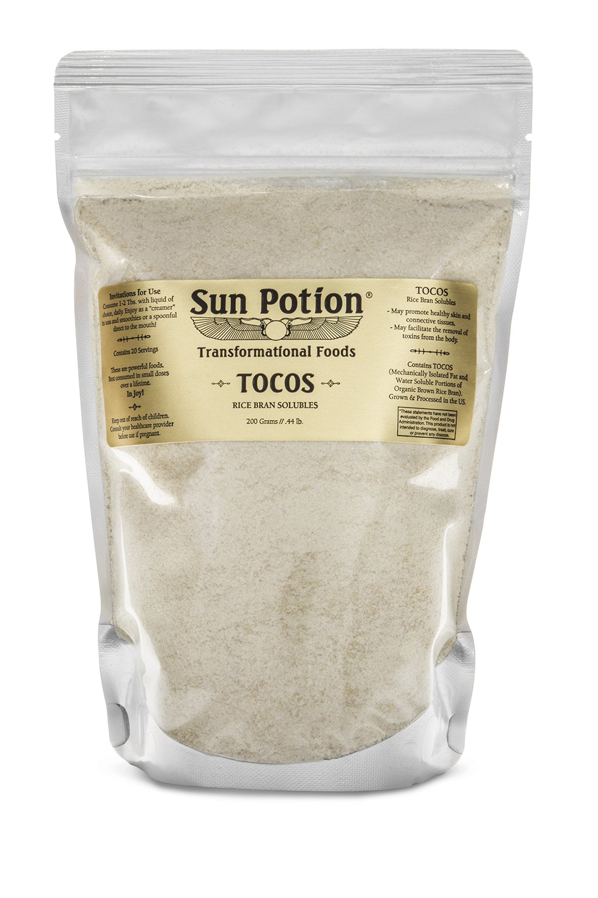 Sun Potion Tocos rice bran solubles bottle for skin-friendly nutrition.