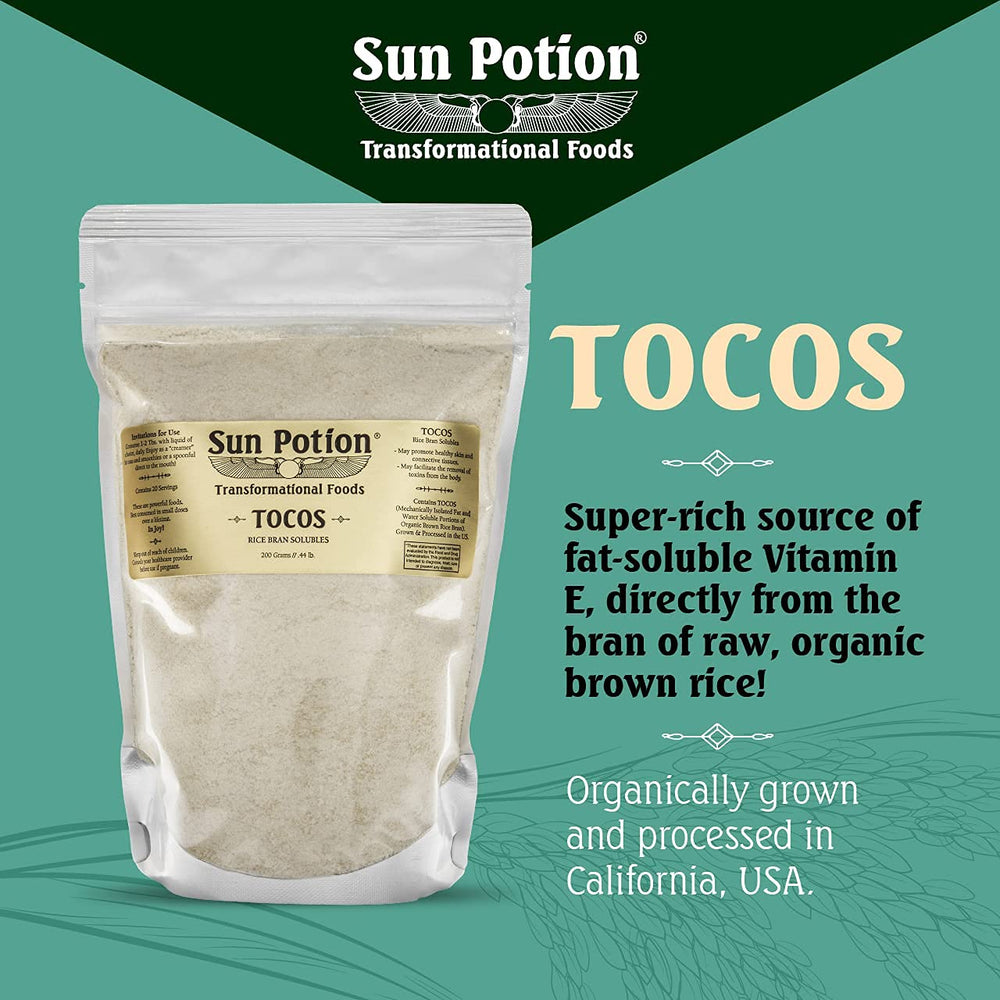 Sun Potion Tocos rice bran solubles powder canister ready for daily smoothies.