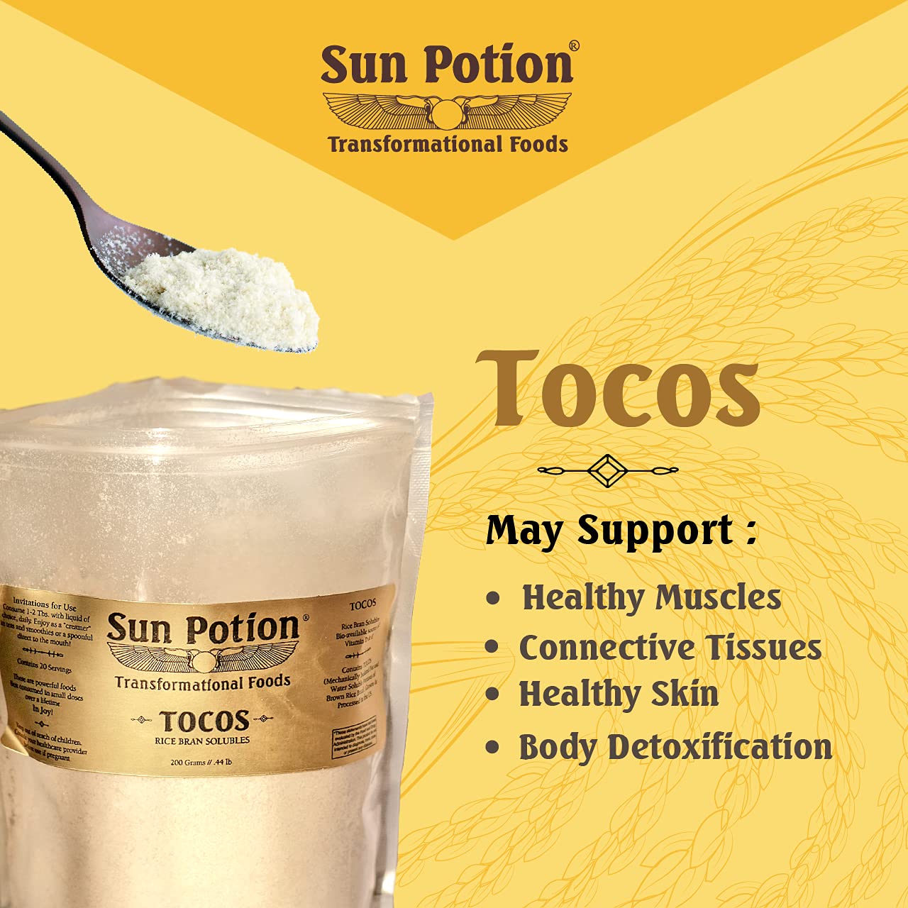 Sun Potion Tocos spoon dispensing the powder, ideal for creamy textures.