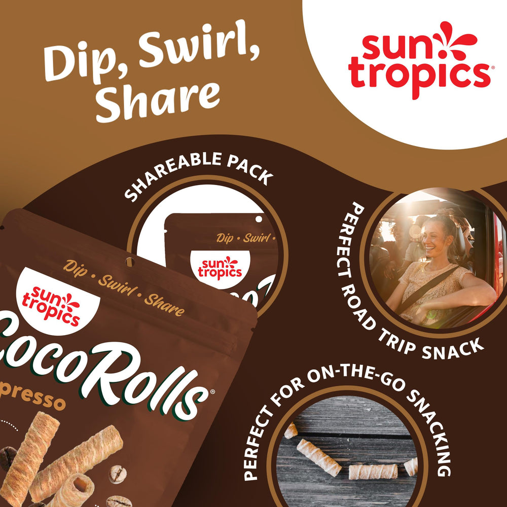 Natural ingredients label on CocoRolls Espresso emphasizes wholesome snacking.