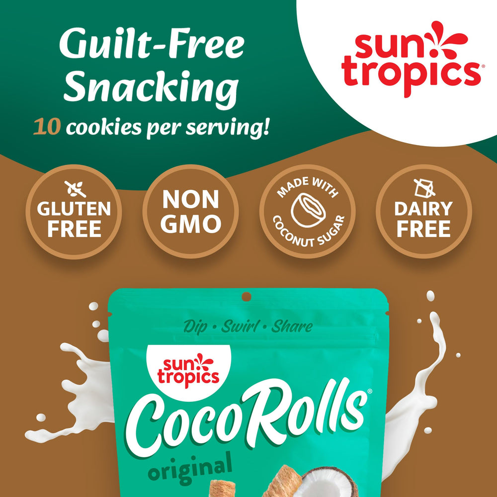 Sun Tropics CocoRolls Original are gluten-free and dairy-free.
