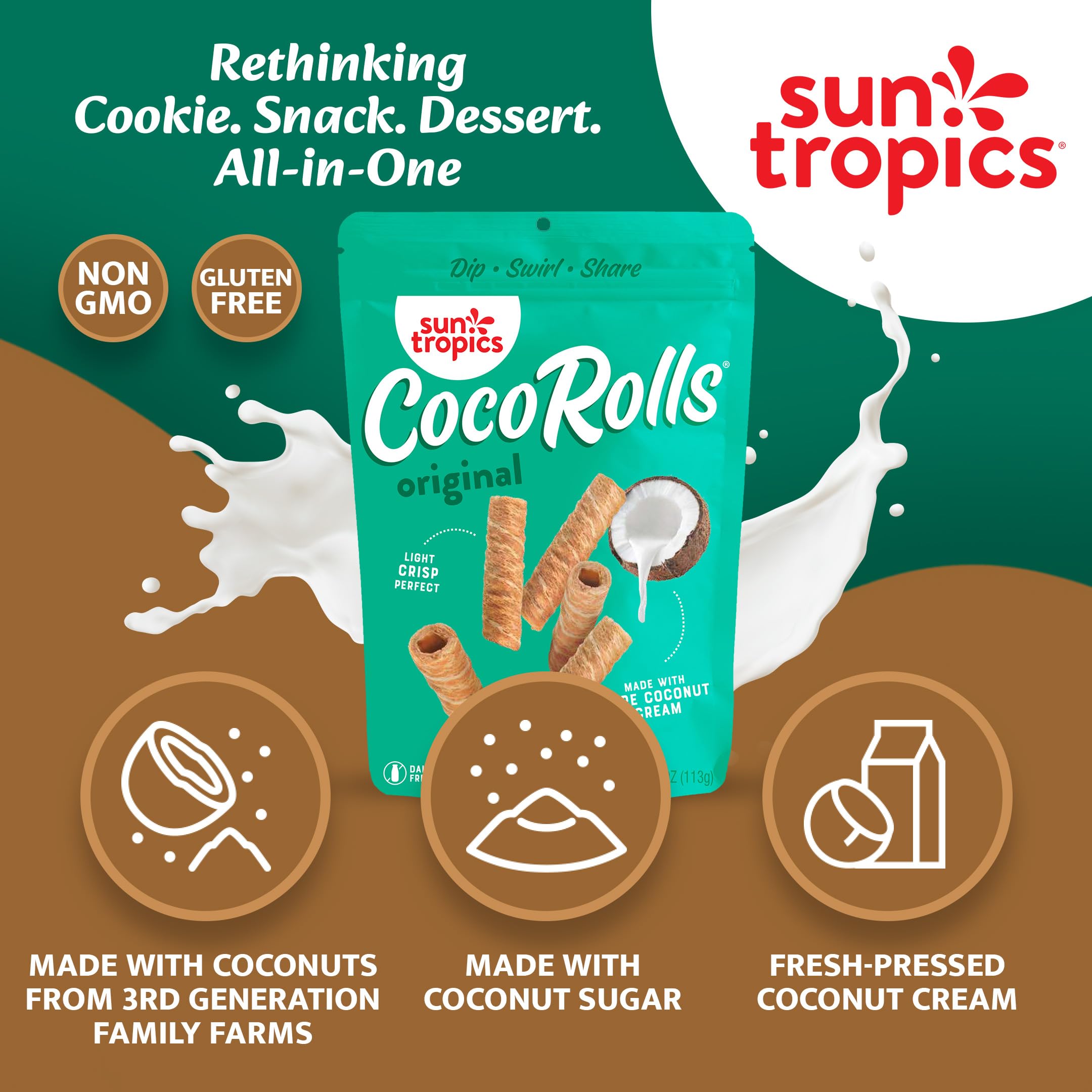 Sun Tropics CocoRolls Original in a resealable pack for on-the-go snacking.