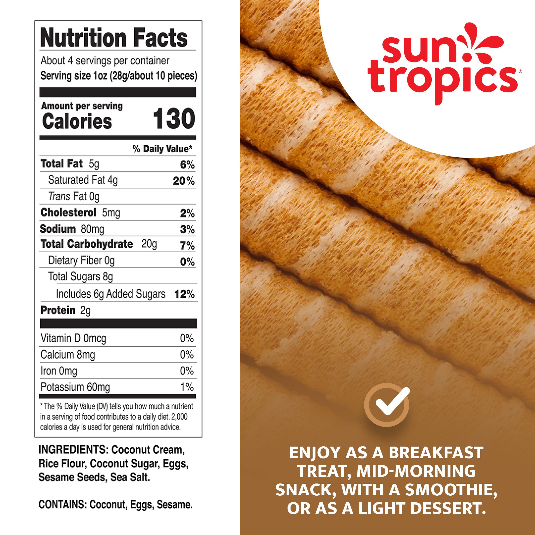 An individual Sun Tropics CocoRolls Original roll is being unwrapped.