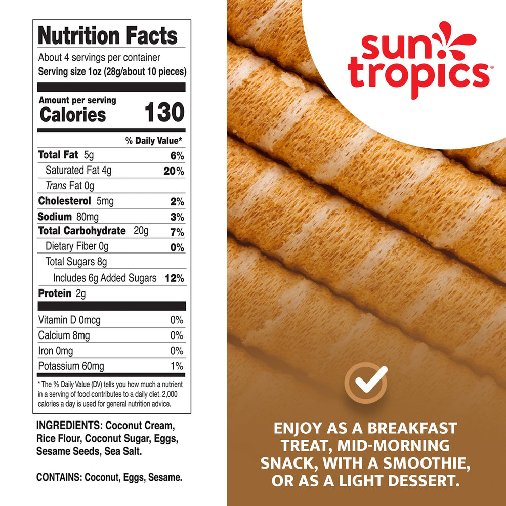 An individual Sun Tropics CocoRolls Original roll is being unwrapped.