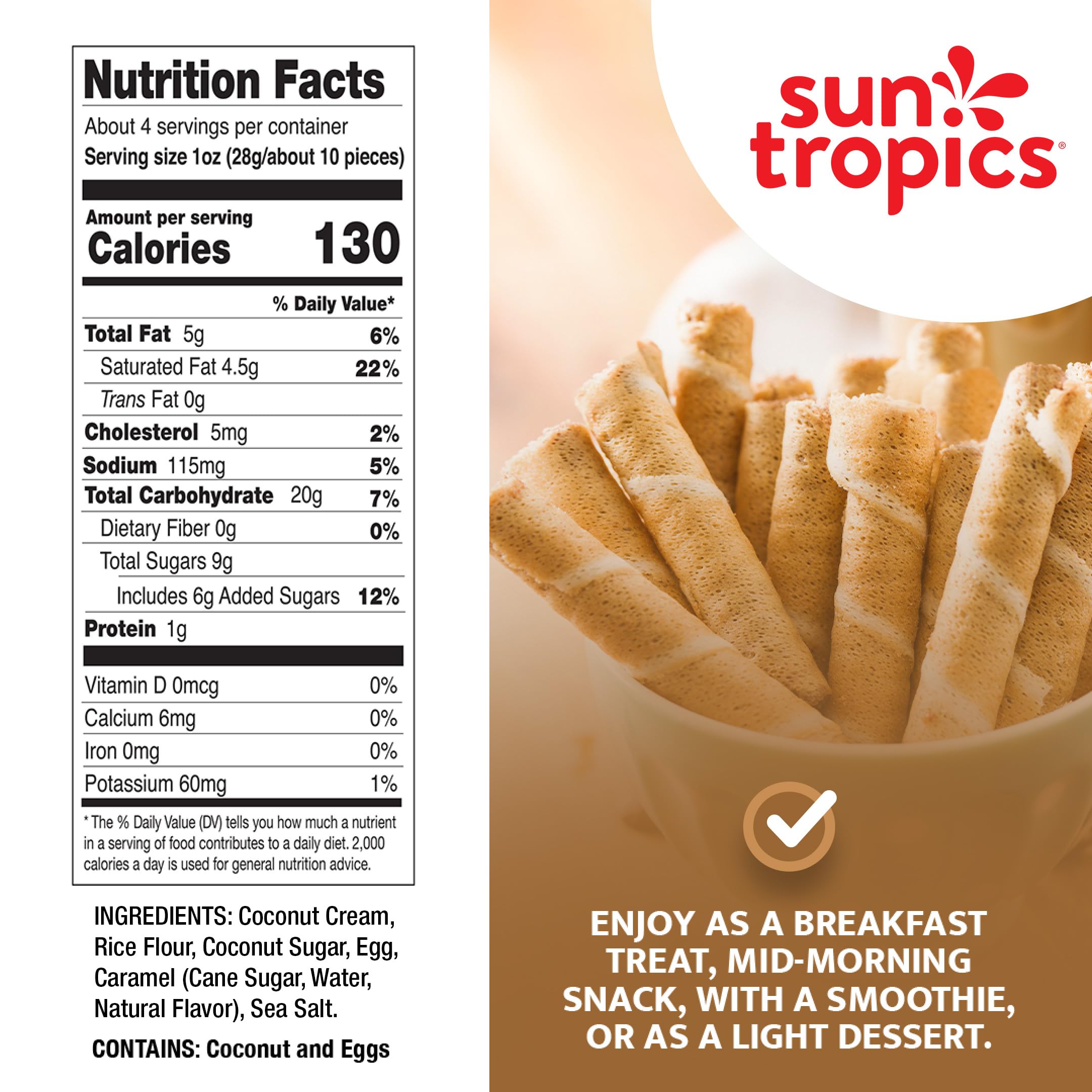 Sun Tropics CocoRolls rolled wafer close-up highlights crisp texture for dipping