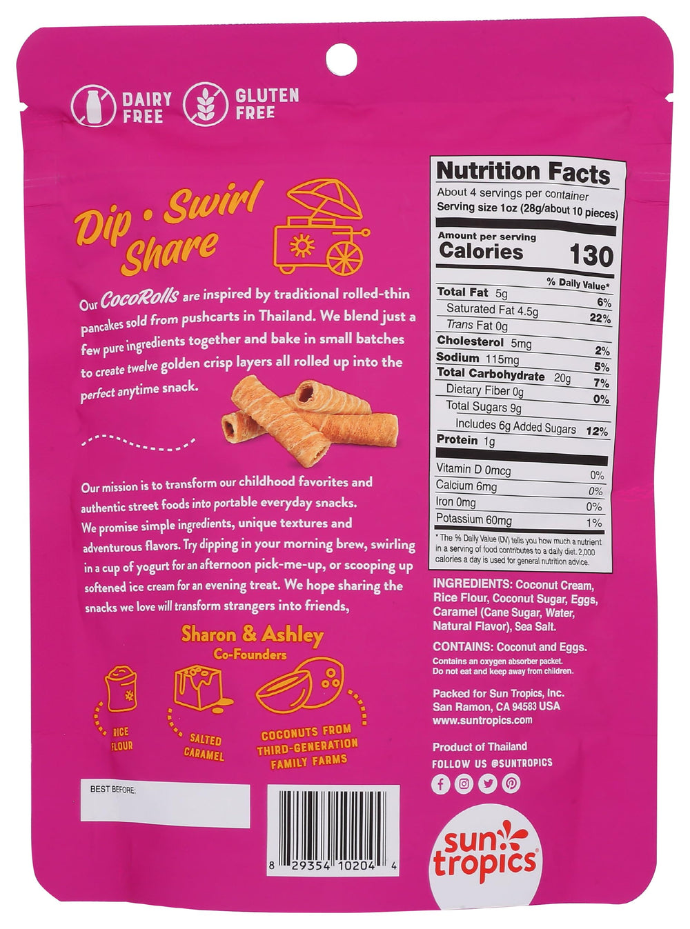 Sun Tropics CocoRolls salted caramel close-up showing airy texture perfect for snacking