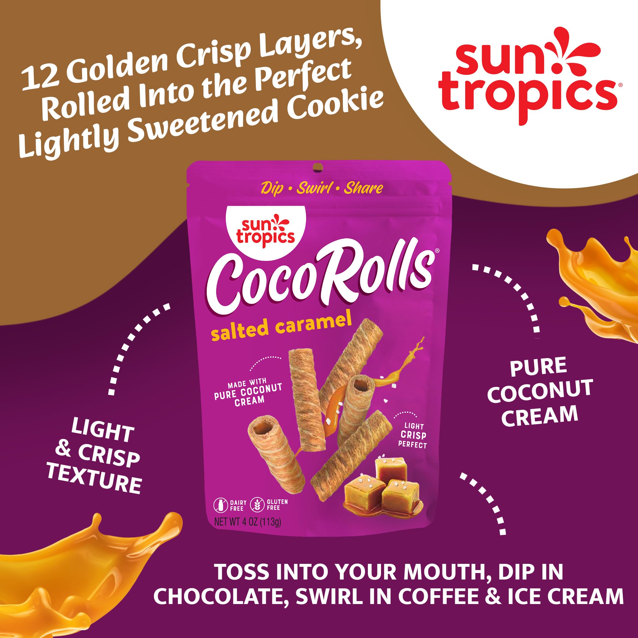 Sun Tropics CocoRolls Salted Caramel close-up with rich coconut flavor
