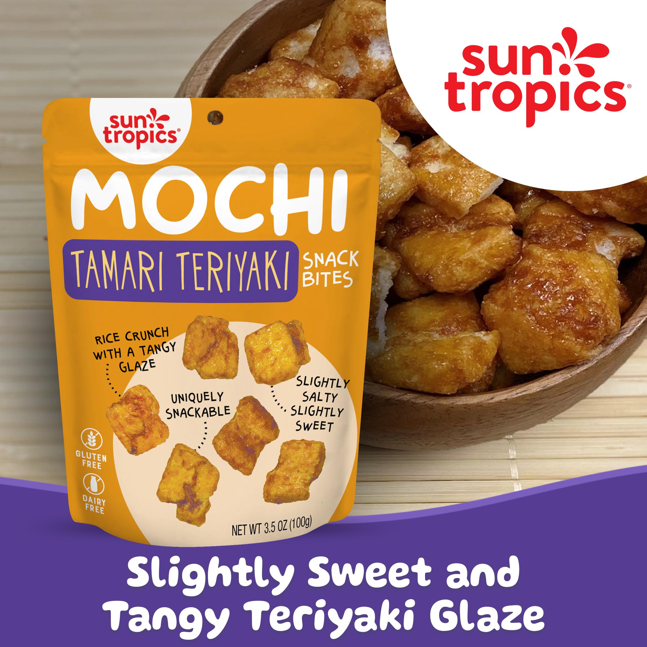 Sun Tropics Mochi Snack Bites bold umami flavor from Tamari Teriyaki glaze