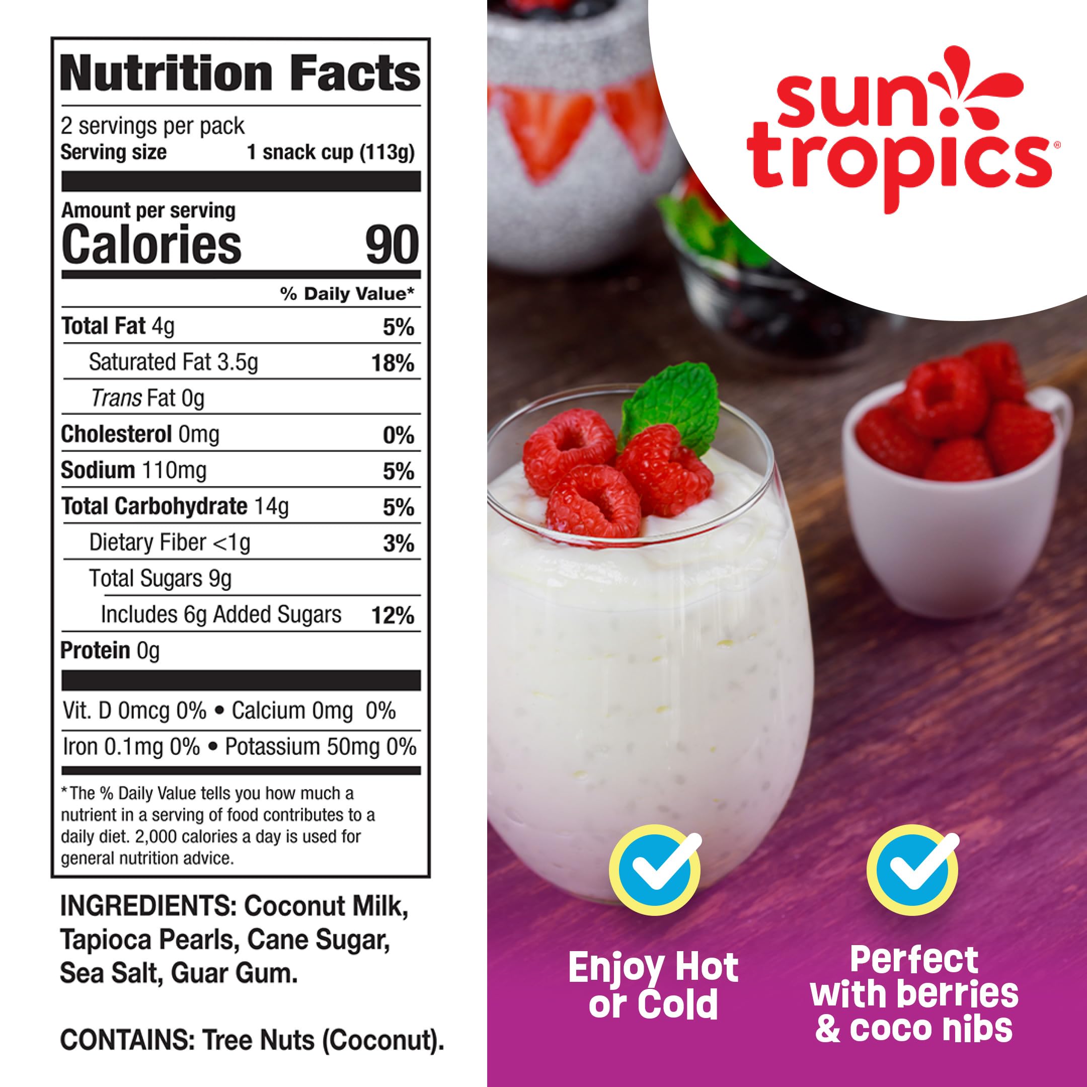 Closeup of Sun Tropics Tapioca Pudding Original showing creamy coconut texture and soft pearls.