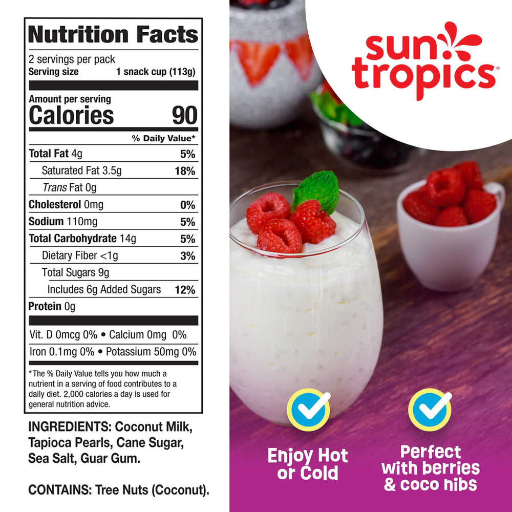 Closeup of Sun Tropics Tapioca Pudding Original showing creamy coconut texture and soft pearls.
