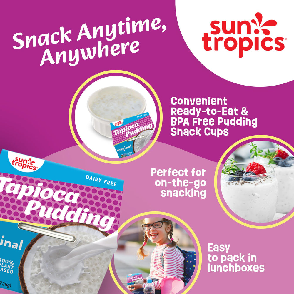 Sun Tropics Tapioca Pudding Original in dairy-free BPA-free cups for on-the-go.