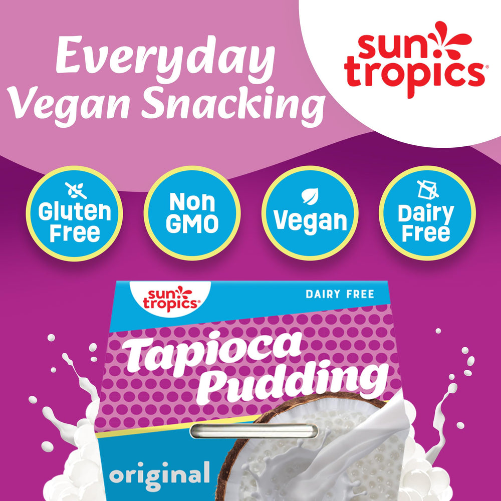 Sun Tropics Tapioca Pudding Original with fruit topping ideas for flavor boosts.