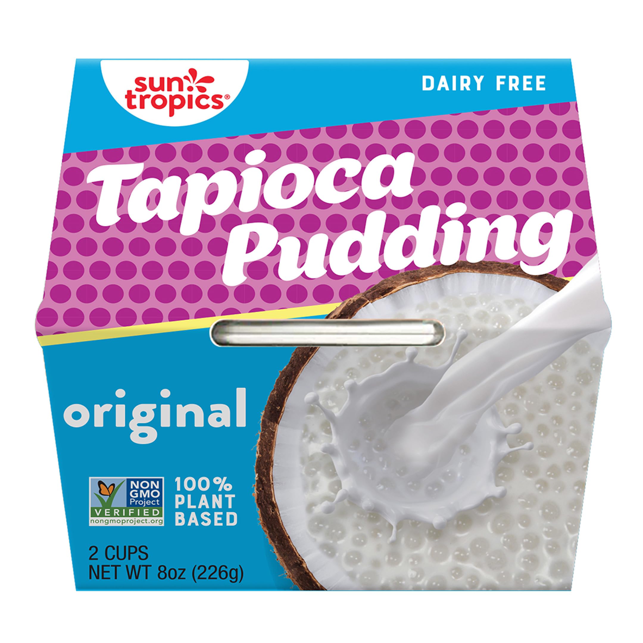 Sun Tropics Tapioca Pudding Original pack of six cups, ready for quick snacking.