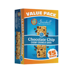 Sunbelt Bakery chewy chocolate chip granola bar front view, grab-and-go snack.