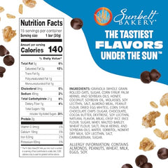 Sunbelt Bakery chewy chocolate chip granola bar packaging side, easy share.