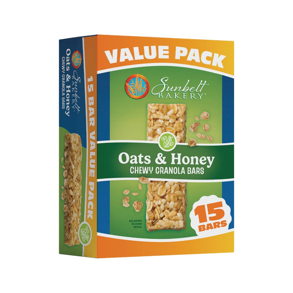 Sunbelt Bakery Oats and Honey granola bars, box front view, ideal for on-the-go energy.
