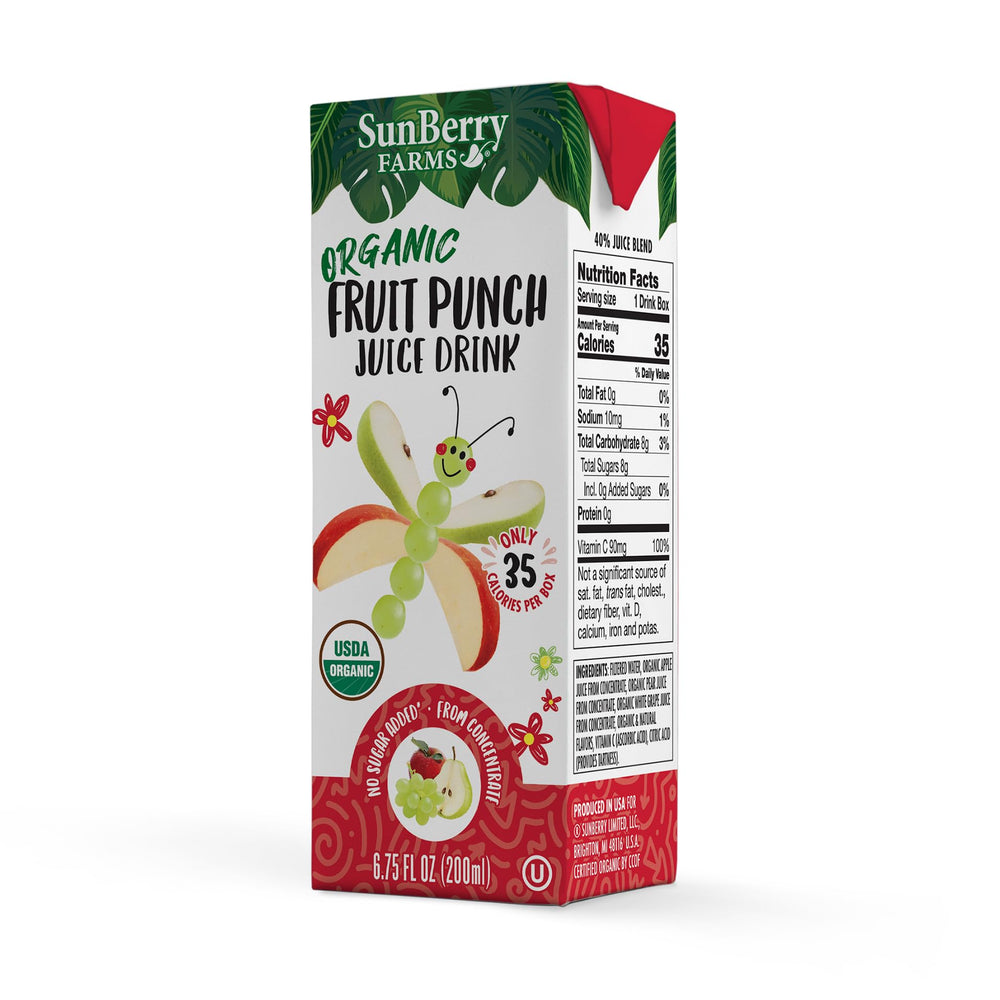 Sunberry Farms Lunchbox-ready juice boxes, convenient for busy mornings.