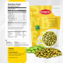 Sunbest edamame beans close-up with salt highlights, perfect crunchy bite.