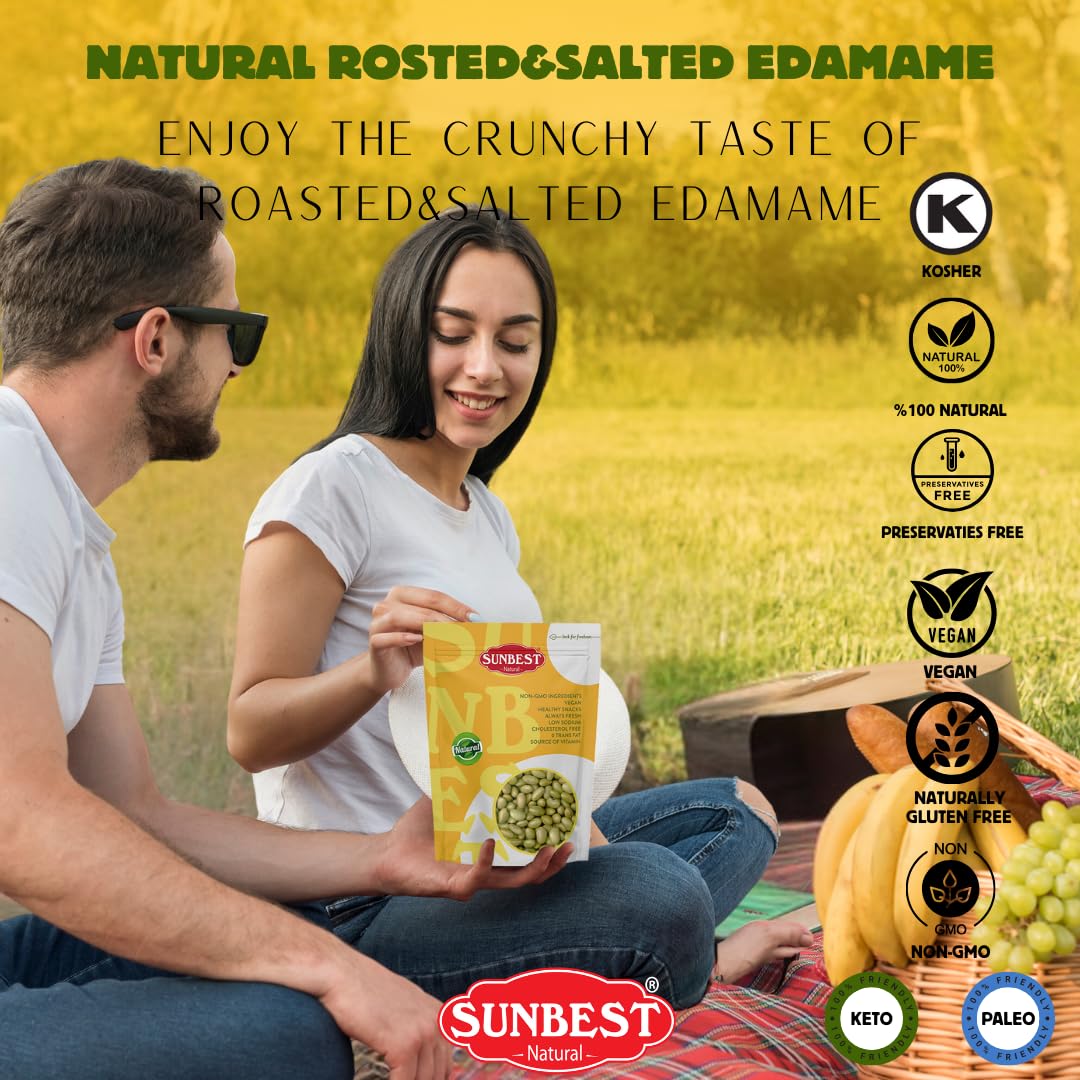 Sunbest edamame bulk bag stored in pantry for family snacking.