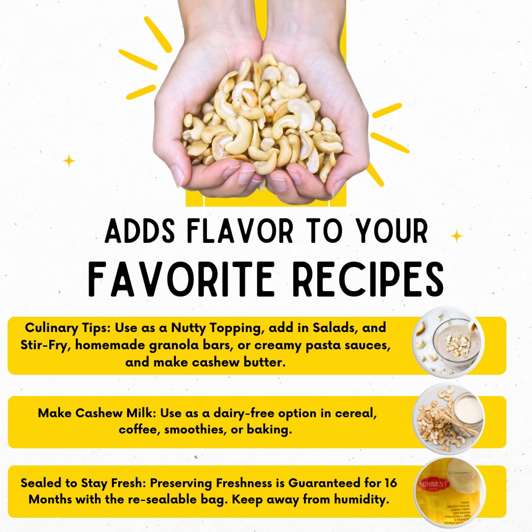 Sunbest Natural cashews served as a snack plate with creamy texture