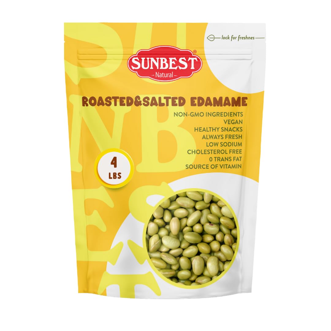 Sunbest Natural edamame bag front view for easy, protein-packed snacking.