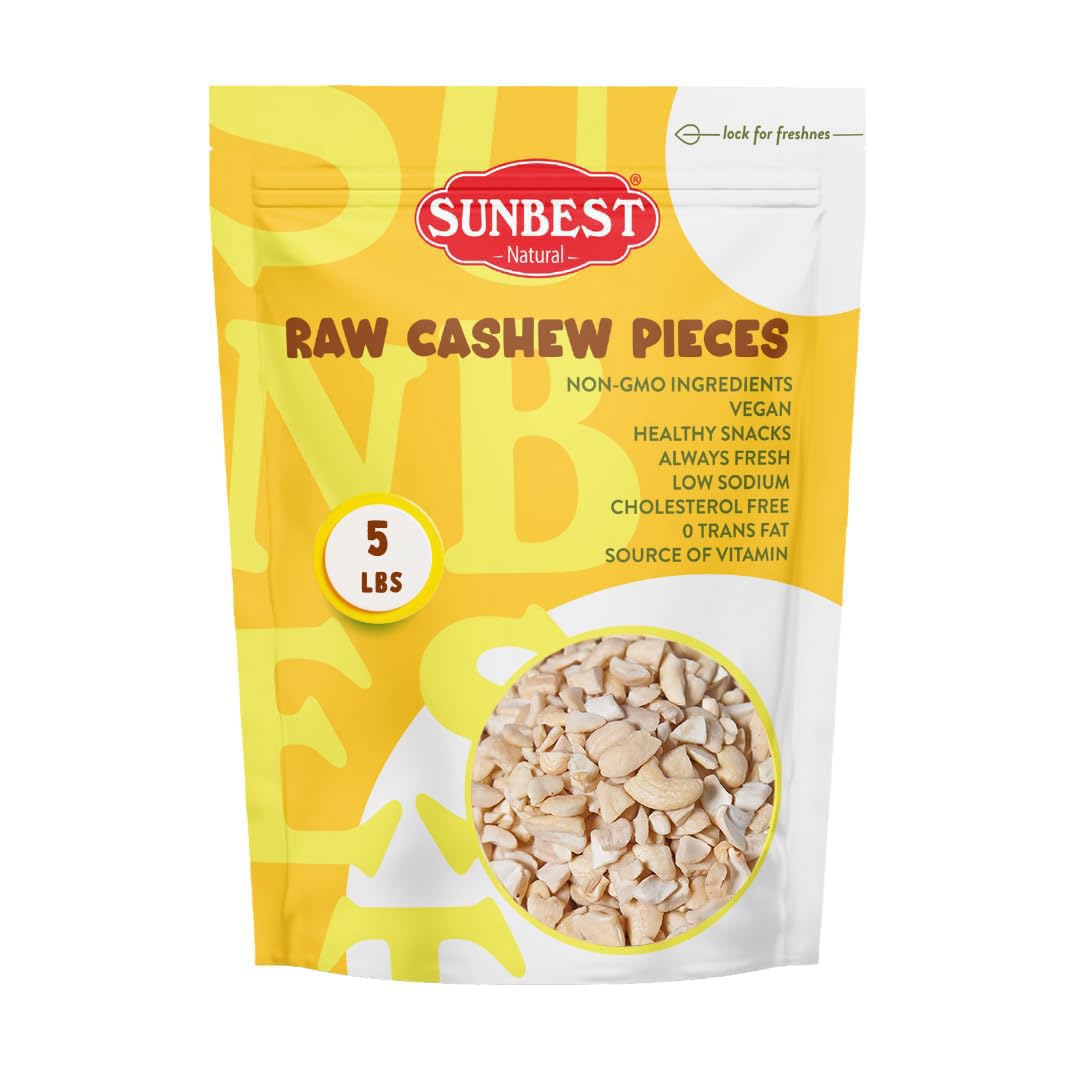 Sunbest Natural raw cashews halves and pieces bulk for snacking