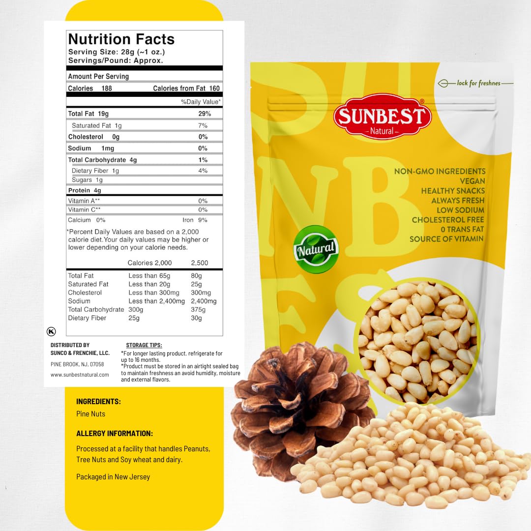SUNBEST NATURAL shelled pine nuts close-up, showcasing delicate texture for cooking.