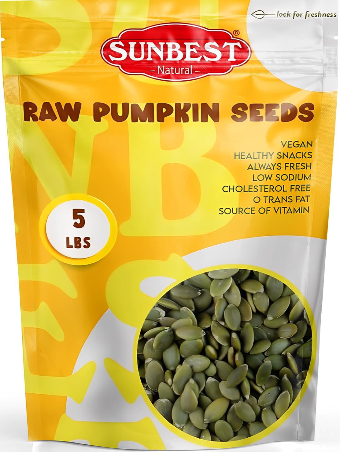 Sunbest Natural raw pumpkin seeds in a bulk bag for healthy snacking