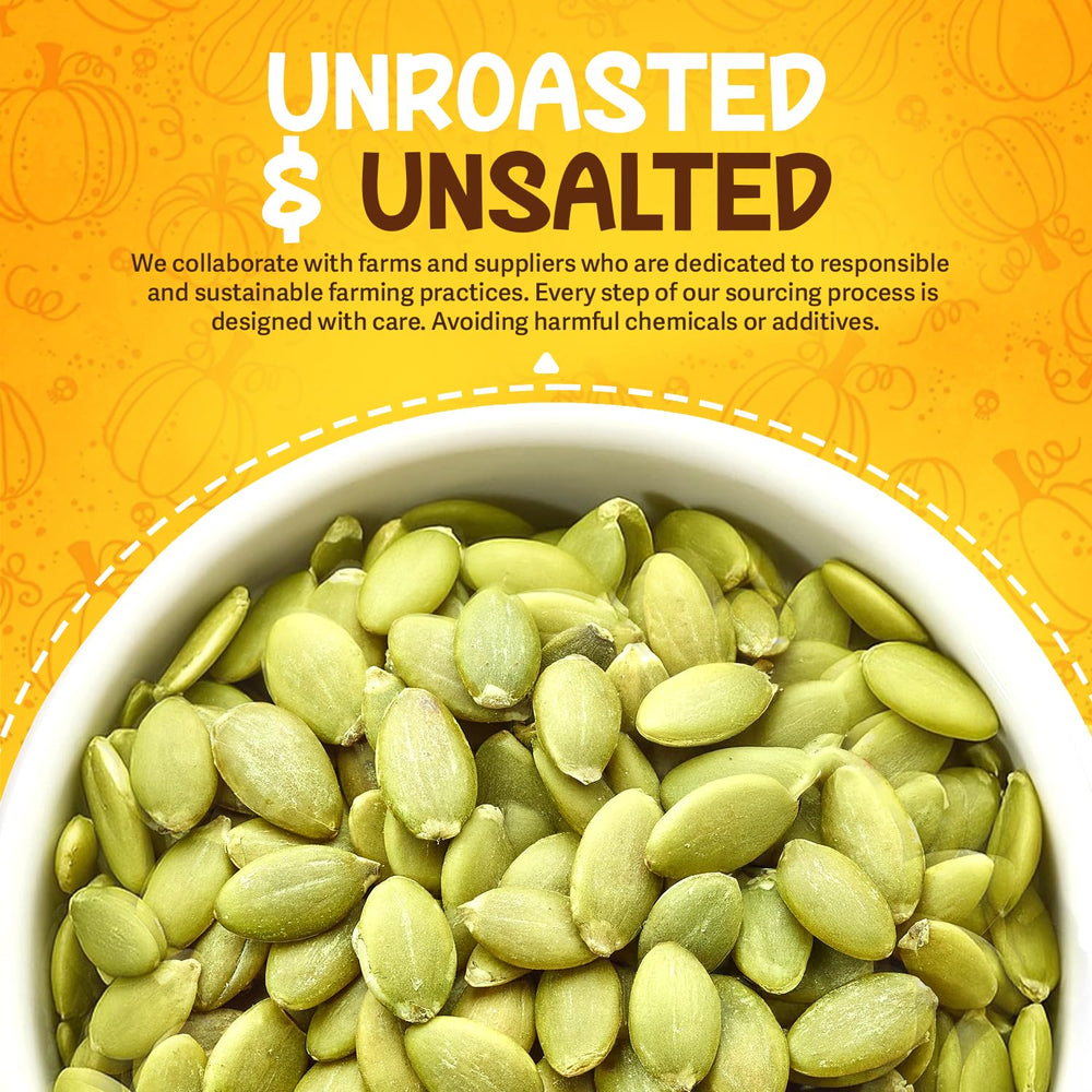 Close-up of Sunbest Natural raw pumpkin seeds showing shelled kernels and smooth texture