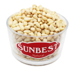 Sunbest Natural shelled pine nuts closeup reveals premium texture.
