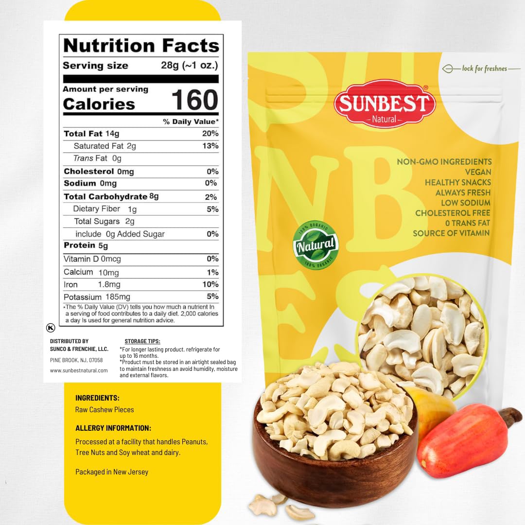 Sunbest Natural unsalted unroasted cashews ideal for vegan cooking