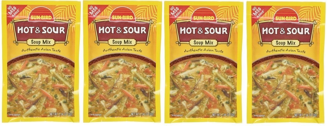 Sun Bird hot and sour soup packets arranged for quick, convenient meals.