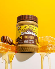 SunButter Honey spoonful, creamy, allergen-friendly snack.