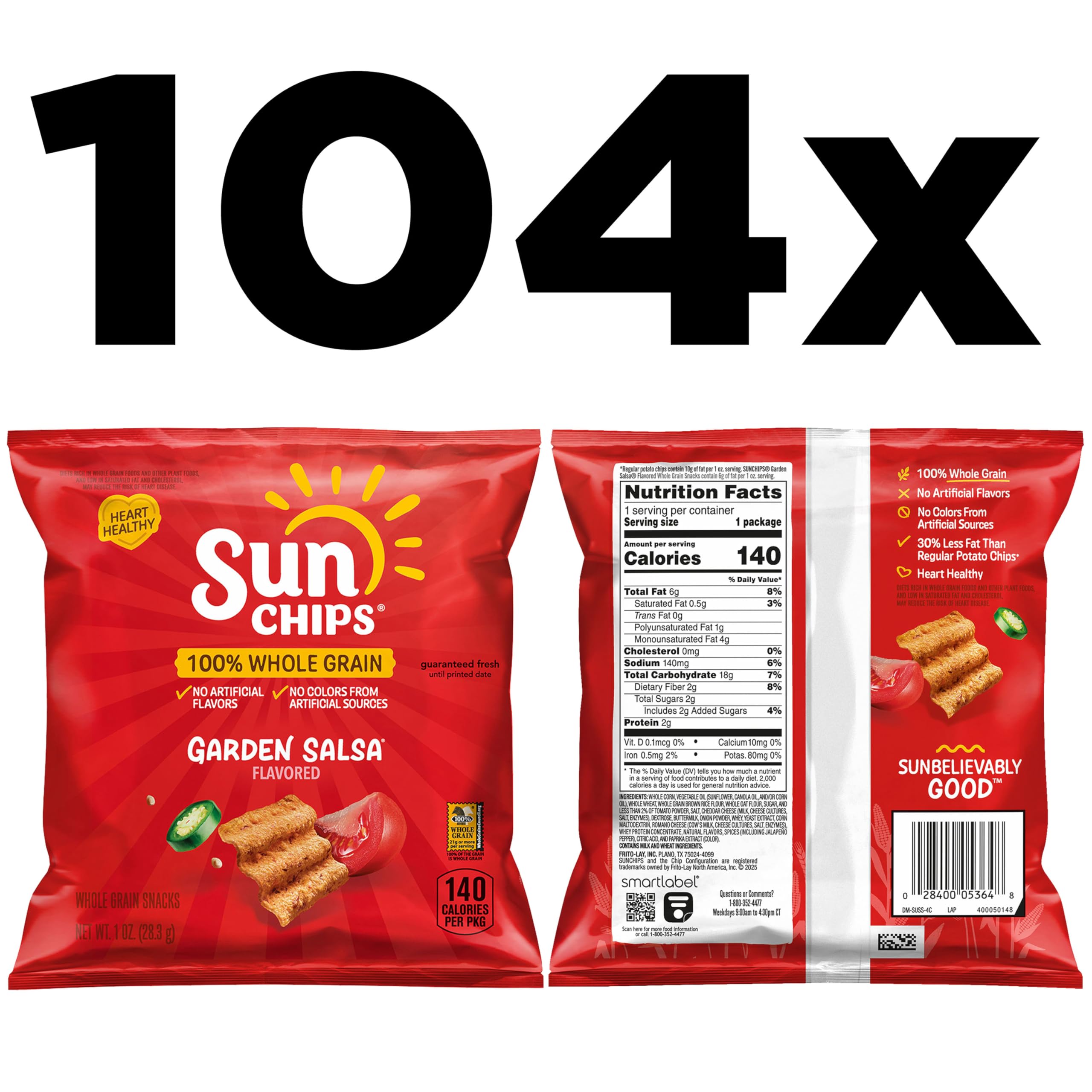 SunChips Garden Salsa bag back shows ingredients and no artificial flavors